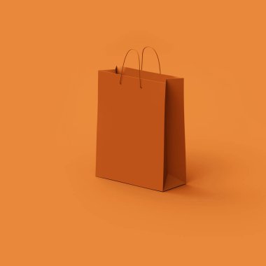 Kırmızı arkaplanda kırmızı kağıt alışveriş torbası, web pankartı ya da şablon, 3D görüntüleme