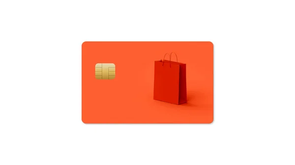 Rode Kredietkaart Met Papieren Zak Afbeelding Geïsoleerd Witte Achtergrond Banner — Stockfoto