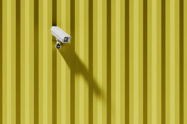 Outdoor Surveillance Camera Yellow Wall Container Security System Web Banner — Stock Photo, Image
