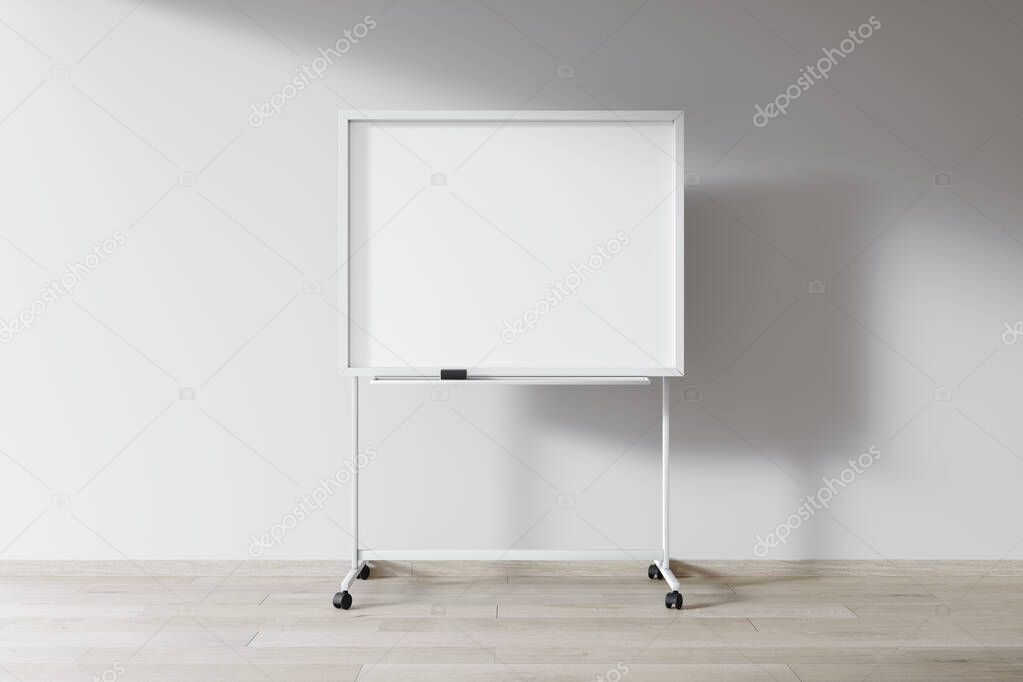 white school board or magnetic whiteboard for presentations, home teaching symbol, source or template, 3d rendering