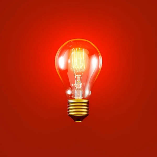 Ampoule Lumineuse Classique Avec Filament Sur Fond Rouge Bannière Web — Photo