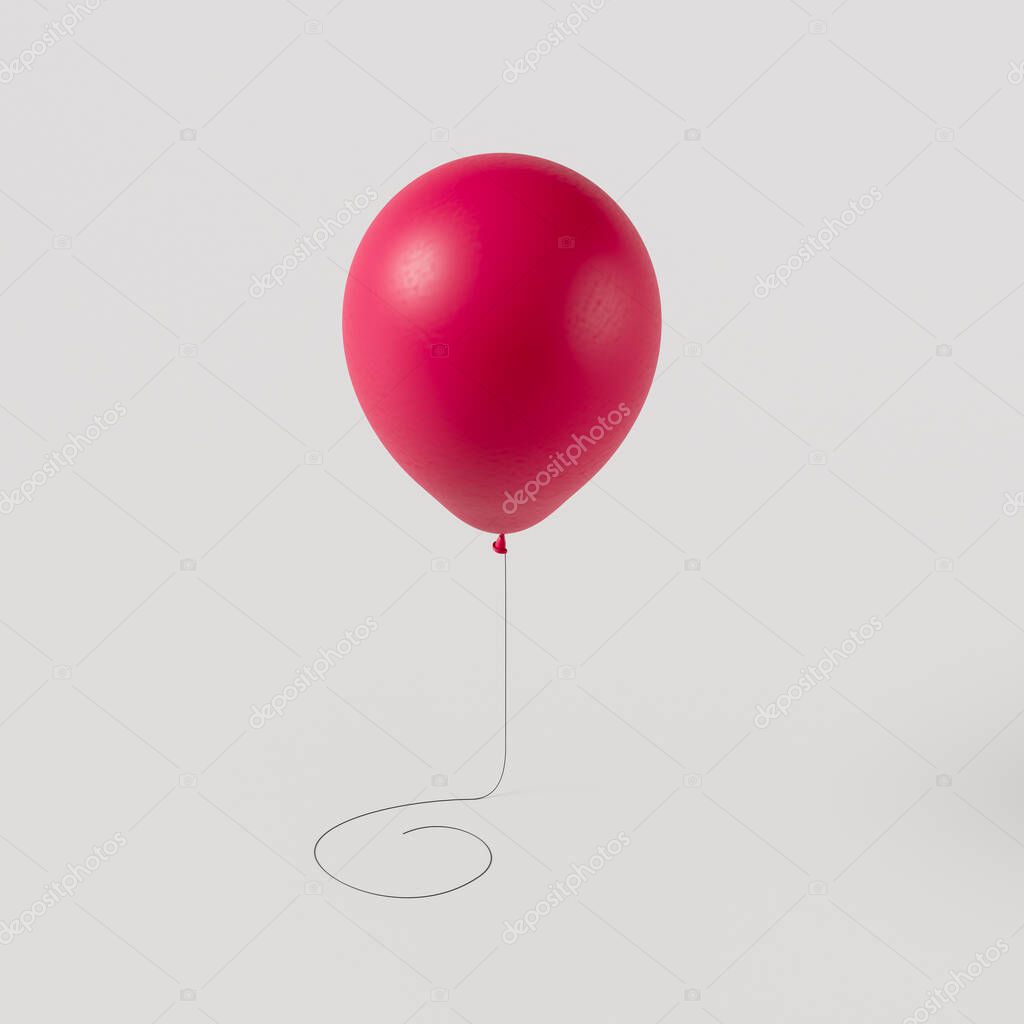 Red classic hot air balloon on white background, web banner or template, 3d rendering