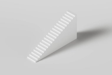 Stüdyoda sonlanmayan beyaz merdiven, başarı ya da öğrenme, şablon ya da afiş, 3D canlandırma hareketi için bir metafor olarak beyaz arka planda