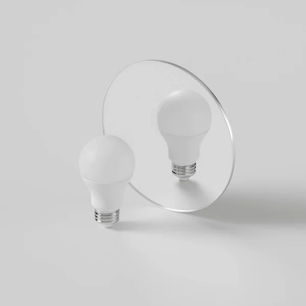 Lâmpada Led Moderna Reflexão Espelho Sobre Fundo Branco Estúdio Sinal — Fotografia de Stock