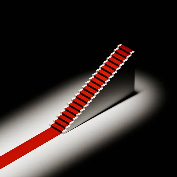 Roter Teppich Auf Einer Beleuchteten Treppe Einem Dunklen Raum Metapher — Stockfoto