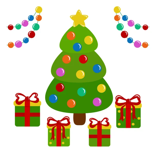 Árbol de Navidad decorado y regalos — Archivo Imágenes Vectoriales