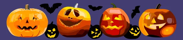 Images Pour Halloween Avec Des Citrouilles Tridimensionnelles Leurs Silhouettes Chauves — Image vectorielle