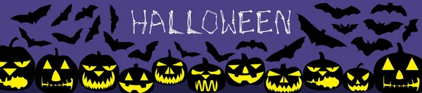 Halloween Inscription Made Bones Night Background Flying Mice Pumpkins Vector — Stock Vector