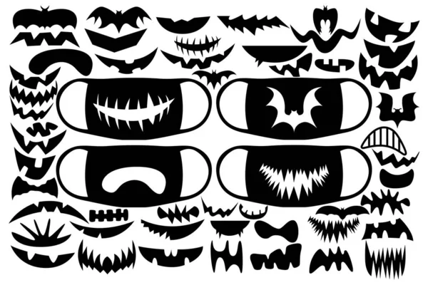 Gran Conjunto Diferentes Expresiones Faciales Para Halloween Impresión Para Una — Vector de stock