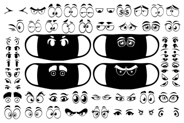 Gran Conjunto Diferentes Ojos Dibujos Animados Imágenes Para Máscaras Médicas — Archivo Imágenes Vectoriales