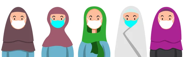 戴面具的穆斯林妇女 戴口罩 防毒的人矢量说明 — 图库矢量图片