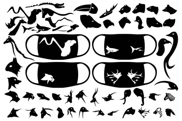一大批有风格的动物 用于面具和其他目的的矢量打印集 矢量说明 — 图库矢量图片