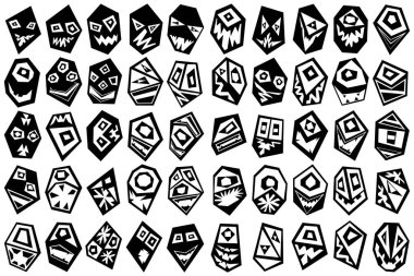 Büyük siyah beyaz çizgi film canavarları. Çeşitli temalı etkinlikler için harika bir geçmiş. Vektör illüstrasyonu.