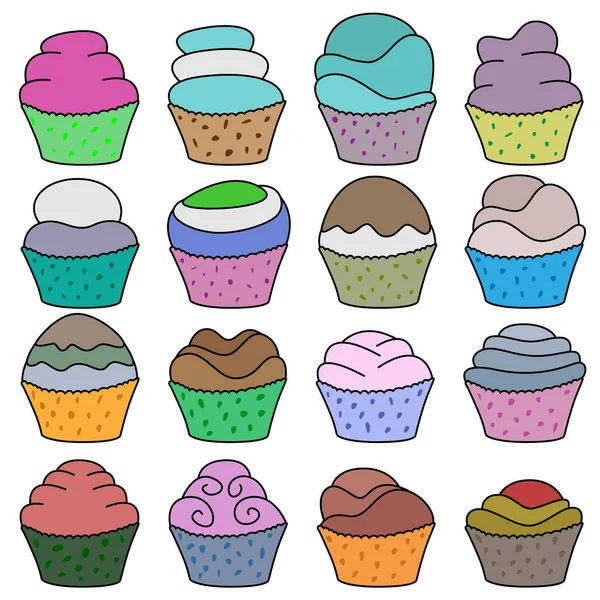 Set Cupcake Dei Cartoni Animati Set Progettato Siti Web Menu — Vettoriale Stock