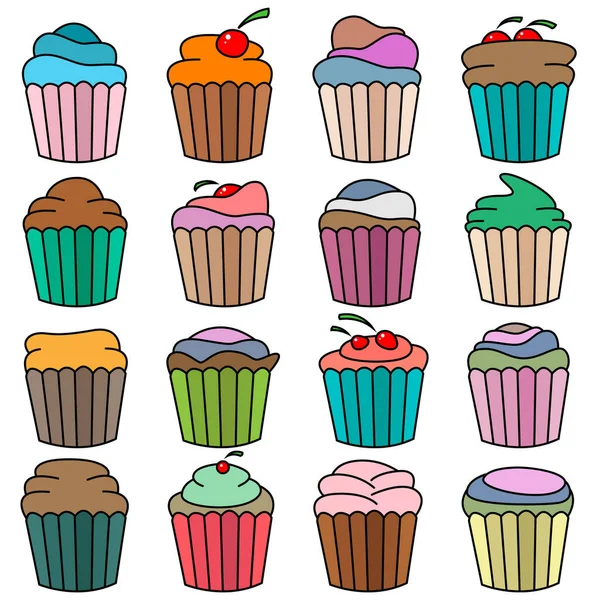 stock vector A set of cartoon cupcakes. A set designed for websites, restaurant menus, flyers, etc. Vector illustration.