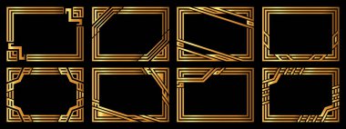 Sekiz adet altın çerçeve. Olağandışı bir şekil. Vektör illüstrasyonu.