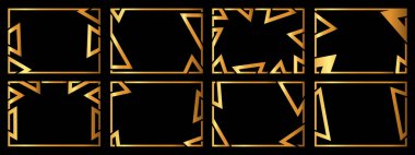 Sekiz adet altın çerçeve. Olağandışı bir şekil. Vektör illüstrasyonu.