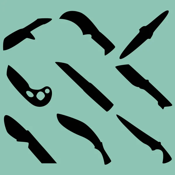 Набор Девяти Силуэтов Боевых Ножей Изображение Значков Иконок Игр Сайтов — стоковый вектор