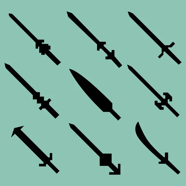 Conjunto Nueve Siluetas Espadas Combate Imagen Para Iconos Iconos Juegos — Vector de stock