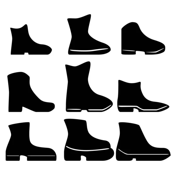 Set Nine Shoe Silhouettes Games Websites Design More Set Boots — Stock Vector