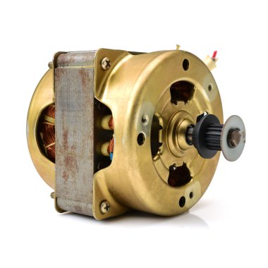 Beyaz üzerine küçük elektrikli motor 