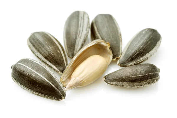 Sunflower seeds on white — Stock Photo, Image