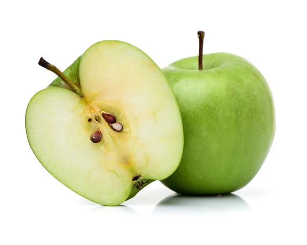 Green apple with juicy Slice — Stock Photo, Image