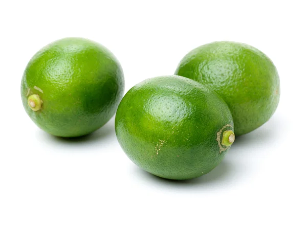 Three Limes Placed Horizontally White Background — Stock Photo, Image