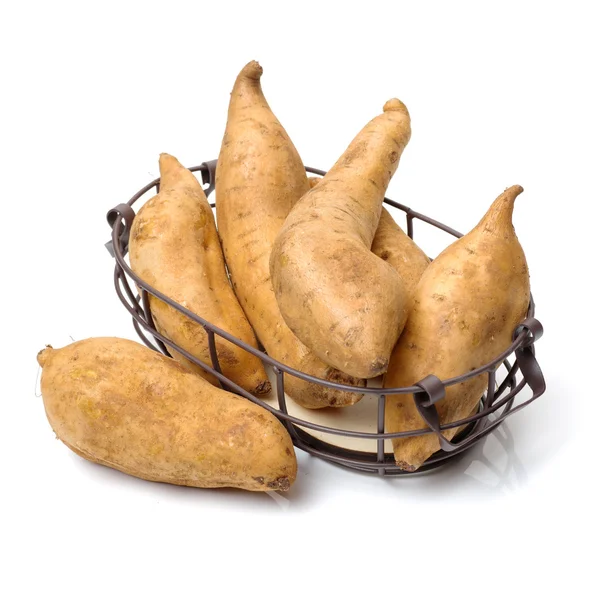 Yellow Coloured Sweet Potatoes Wired Basket — Stock Photo, Image