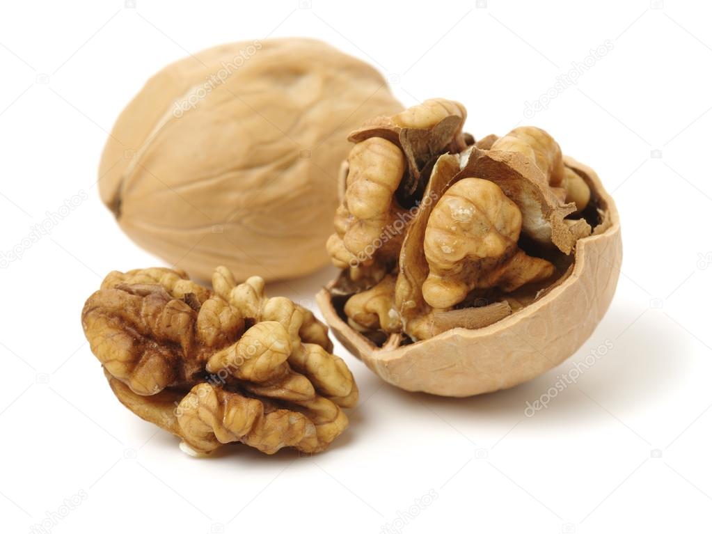 walnuts on white background