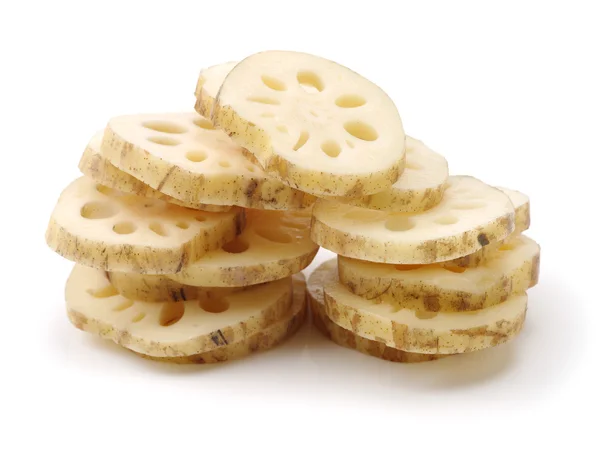 Lotus Root Slices Stacked White Background — Stock Photo, Image