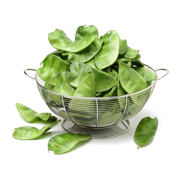 Green kidney bean in iron bowl — Stock Photo, Image