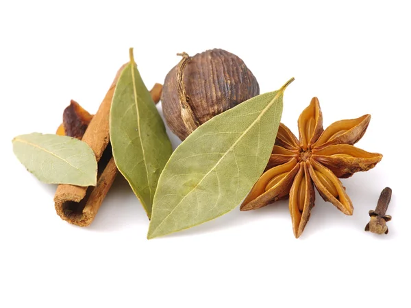 Traditional Chinese Spices Star Anise Bay Leaf Black Cardamom Cinnamon — Stock Photo, Image