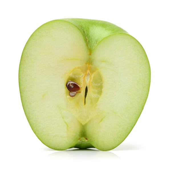 Half Ripe Green Apple White — Stock Photo, Image