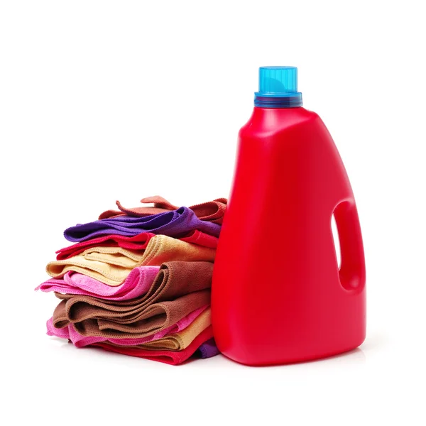 Laundry Detergent Bottle Folded Towels — Stock Photo, Image
