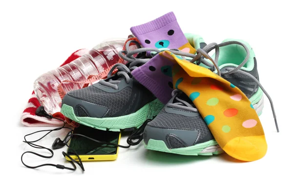 Sportschoenen en accessoires van de sportschool. Fitness concept — Stockfoto