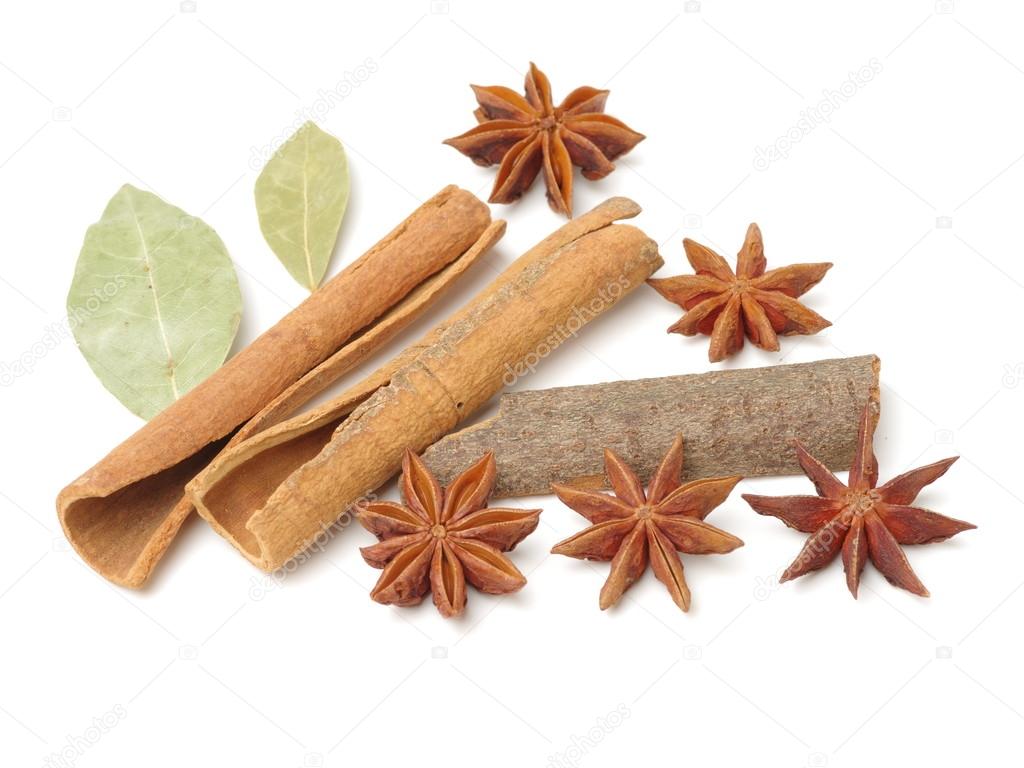 Star anise and cinnamon on 