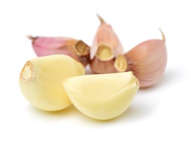 Beyaz üzerine izole edilmiş taze sarımsak. 