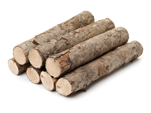 Pine logs op wit — Stockfoto