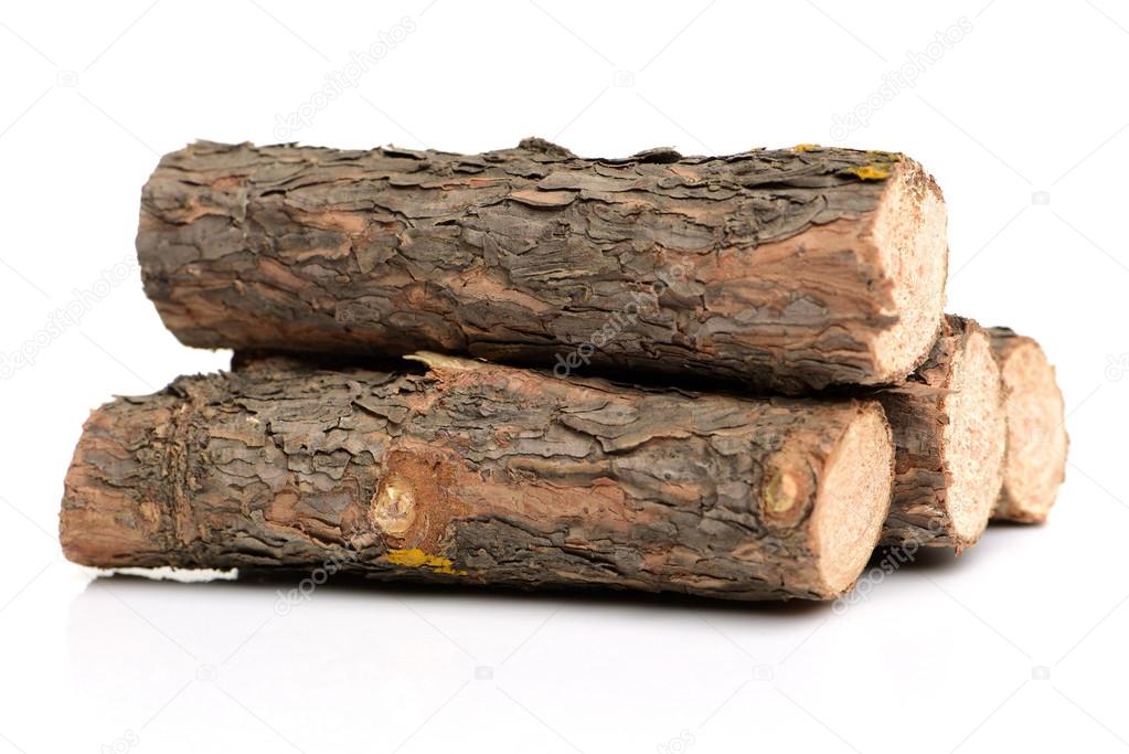 Pine logs on white