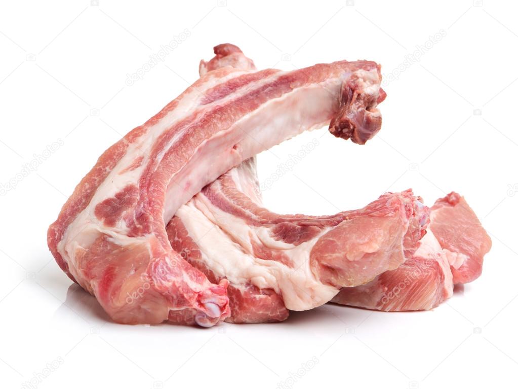 Raw spare ribs on white 