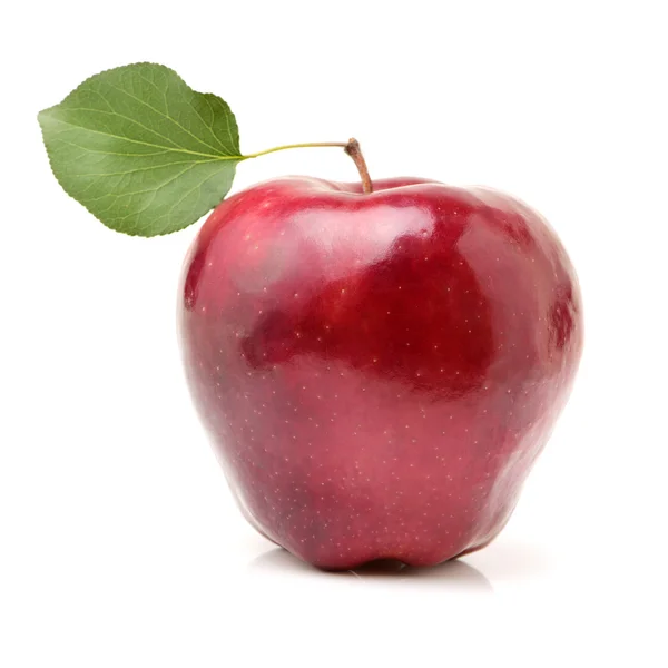 Uma maçã vermelha com folha — Fotografia de Stock