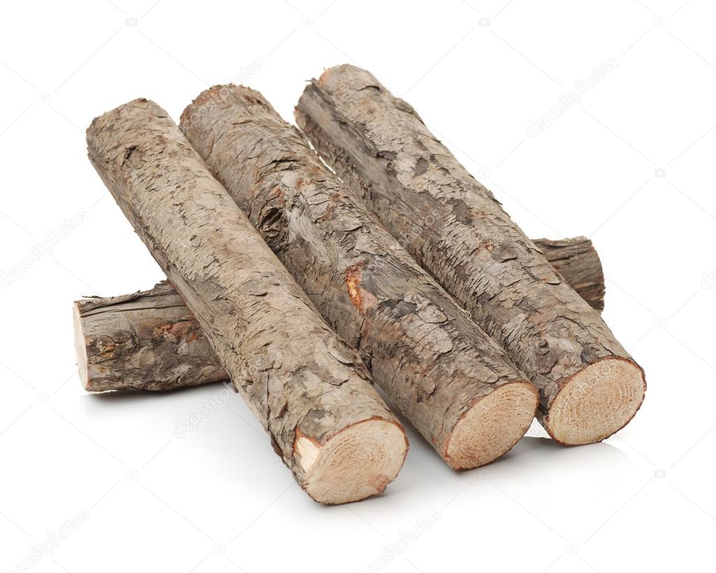 Pine logs on white