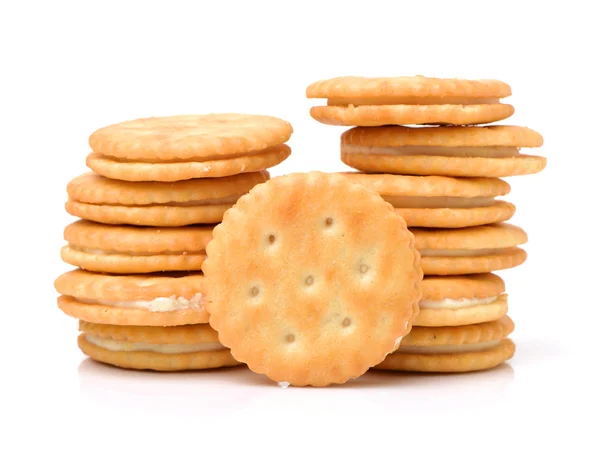 Vanille Sandwich Cookies auf Weiß — Stockfoto