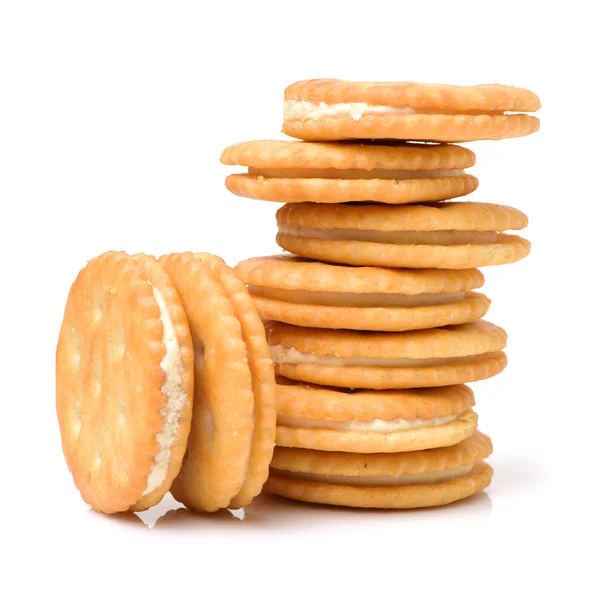 Vanilla sandwich cookies på vit — Stockfoto