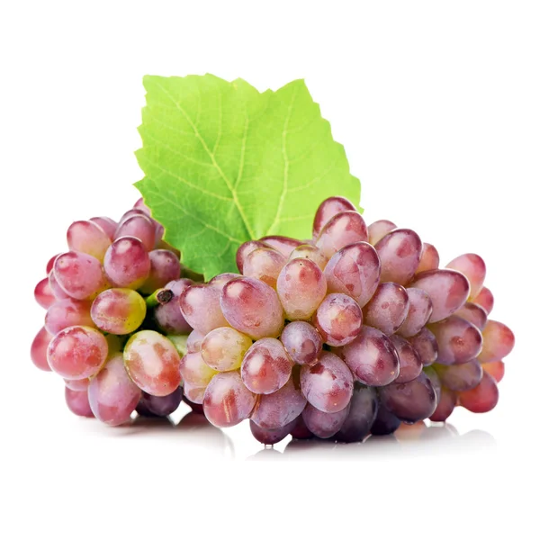 Ripe Red Grape Pink Bunch Leaves Isolated White Clipping Path — Stock Photo, Image