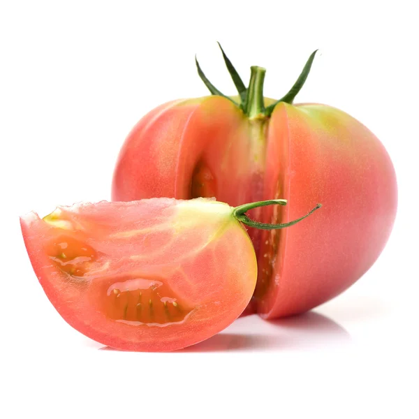 Eine Saftige Tomate Große Und Kleine Portionen Geschnitten Isoliert Auf — Stockfoto