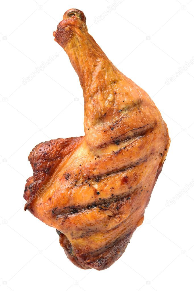 Roast chicken leg on white 