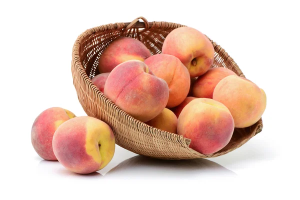 Basket Peaches White — Stock Photo, Image