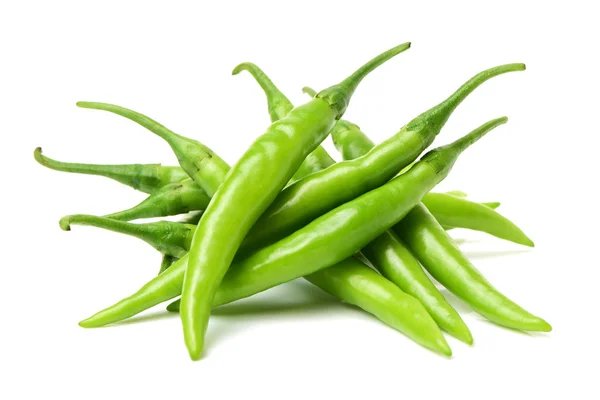 Green Pepper Chillies White Stock Photo